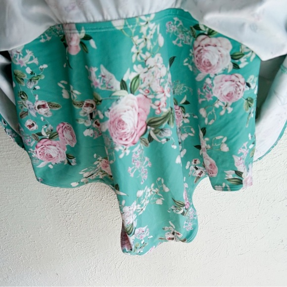 Torrid Underwire Push-Up Peplum One Piece Swimsuit Dress Agua Teal Floral Sz 2 - Picture 6 of 8